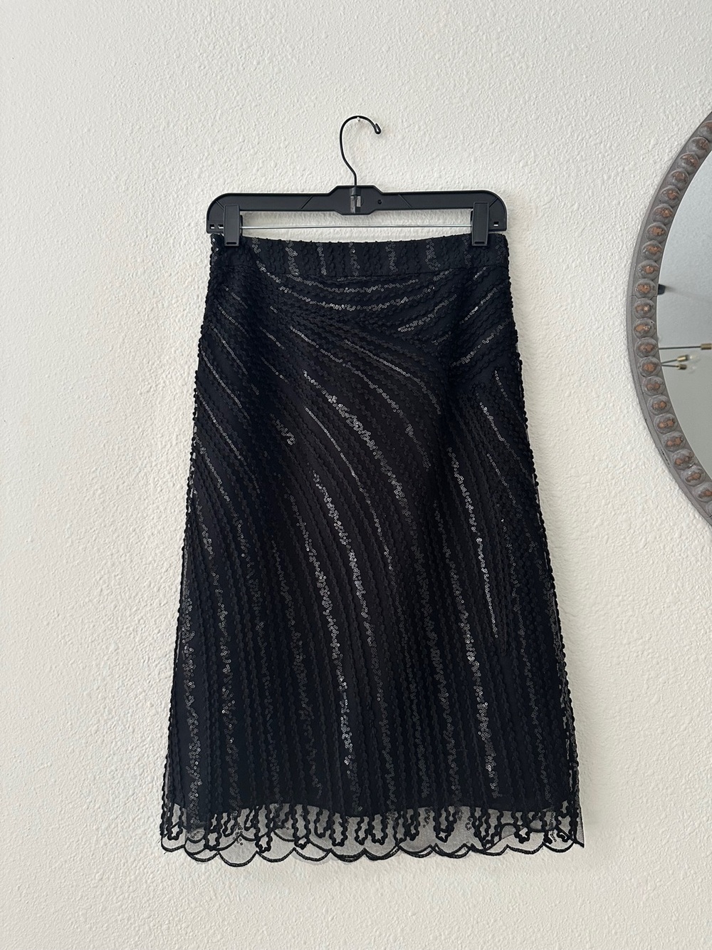 Black Sequin Midi Skirt - Elegant Women's Skirt - Picture 3 of 6